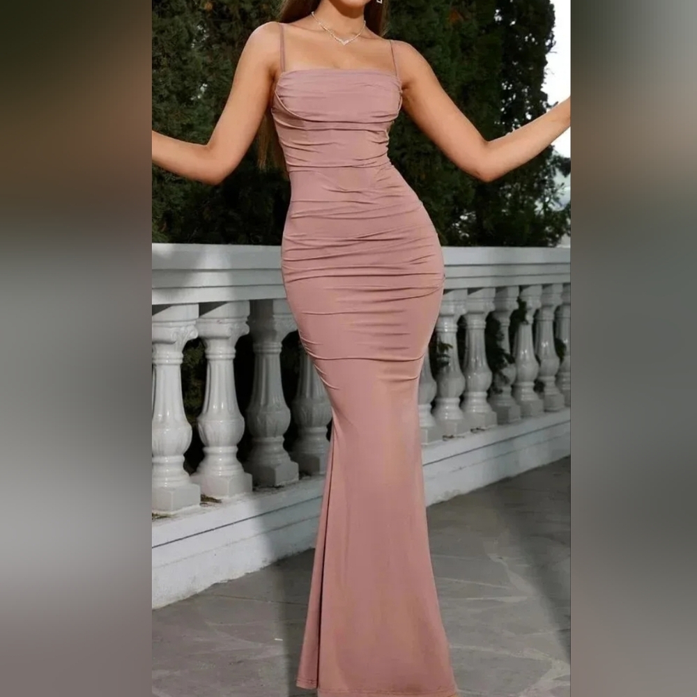 Almond Corset Mermaid Maxi Dress, Draped Evening Night Party Dress, Bodycon Sz M